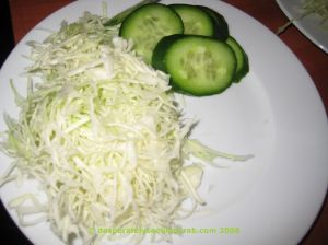 Shredded Cabbage & Cucumber as Accompaniment to Oysters
